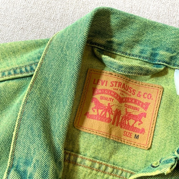 RARE Y2K Levi's Vintage Trucker Jacket Neon Slime Green Size M - Picture 7 of 15